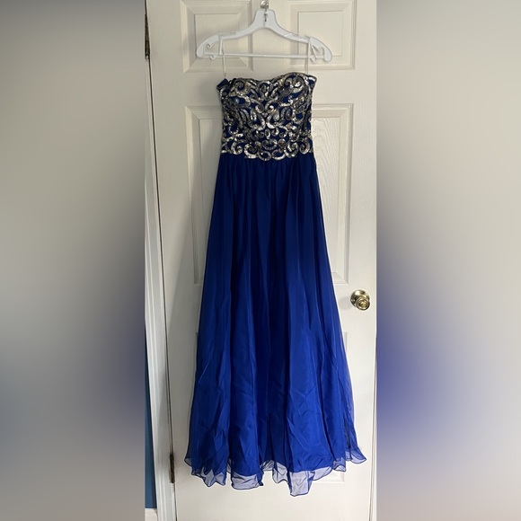 Blue Strapless Prom Dress - Picture 1 of 5